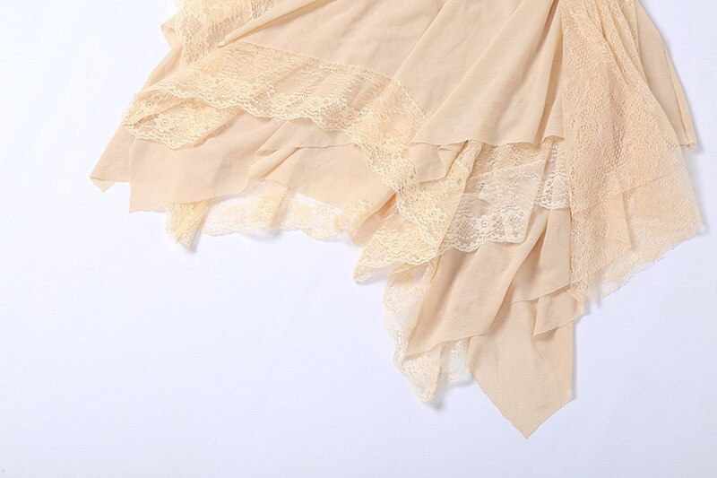 Lizakosht  Y2k Fairy Core Nude Mesh Tube Irregular Hem Mini Dresses for Women Party Wear Summer Sexy Lace Strapless Cocktail Dress