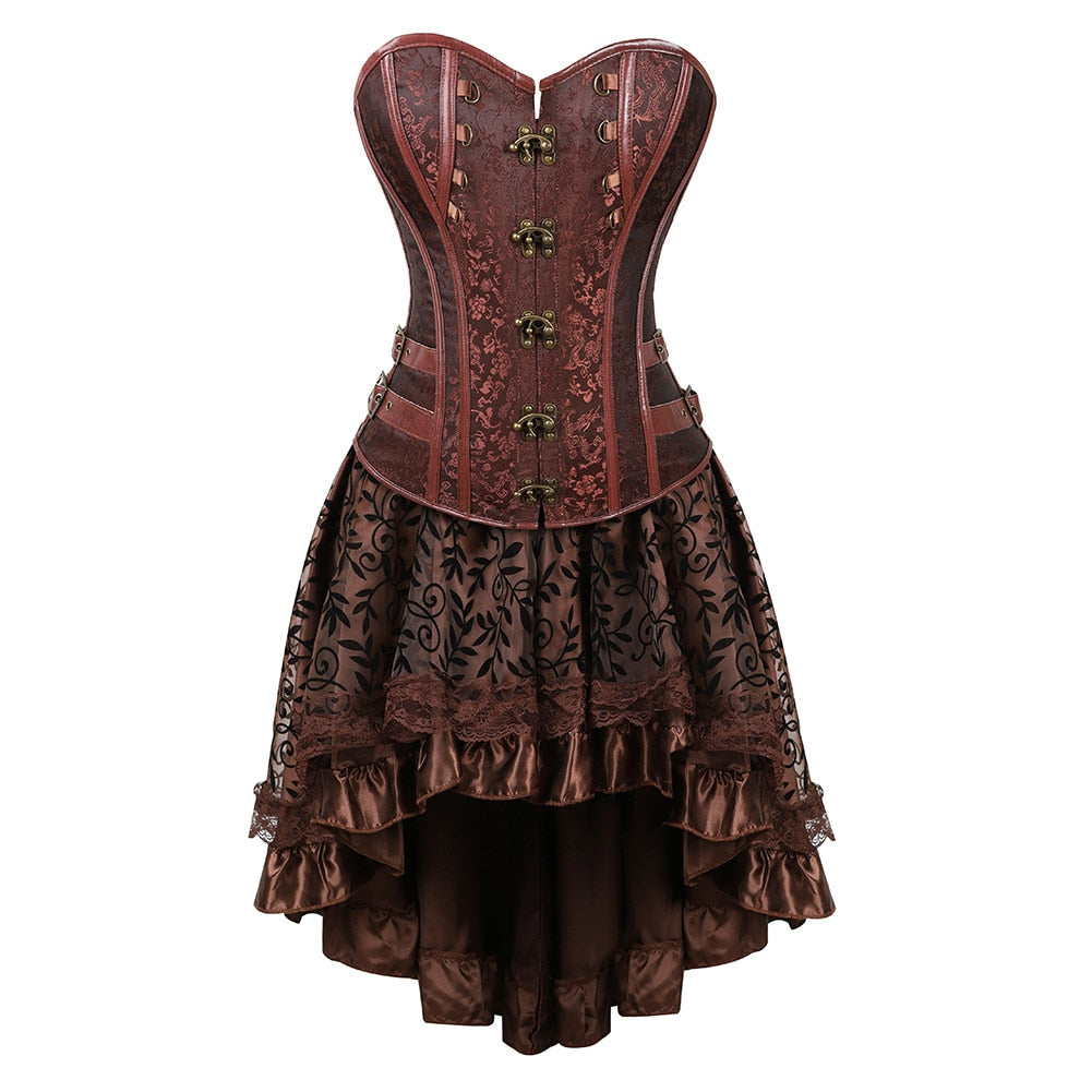 Lizakosht Carnival Medieval Steampunk Gothic Leather Vest Women Palace Vintage Corset Girdle Waistband Sexy Slim Retro Bodycon Party Dress