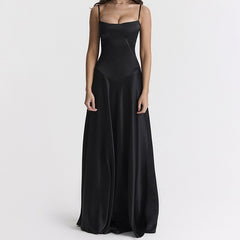 Lizakosht Black Evening Party Dresses Female Suspender Backless Bandage Long Satin Dress for Women 2023 Summer Fashion New