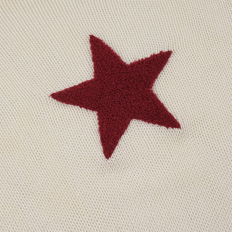Lizakosht Spring Y2k Sweater Women Cute Star Stitching Knitwear Smock Vintage Long Sleeve Hollow Out Sweaters Lady Jumper Fairycore Retro