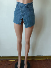Lizakosht Fashion Women's Denim Skirt New High Waist Irregular Spliced Blue Above Knee Hot Girl Female A-line Denim Skirt Summer