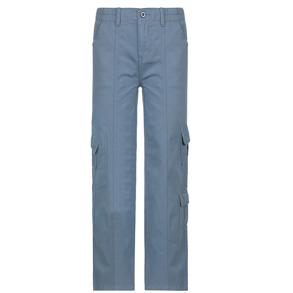 Lizakosht Baggy Pants Women Cyber Y2k Jeans Big Pockets 90s Hippie Cargo Mom Trousers Loosesize Casual Wide Leg Denim Jogger
