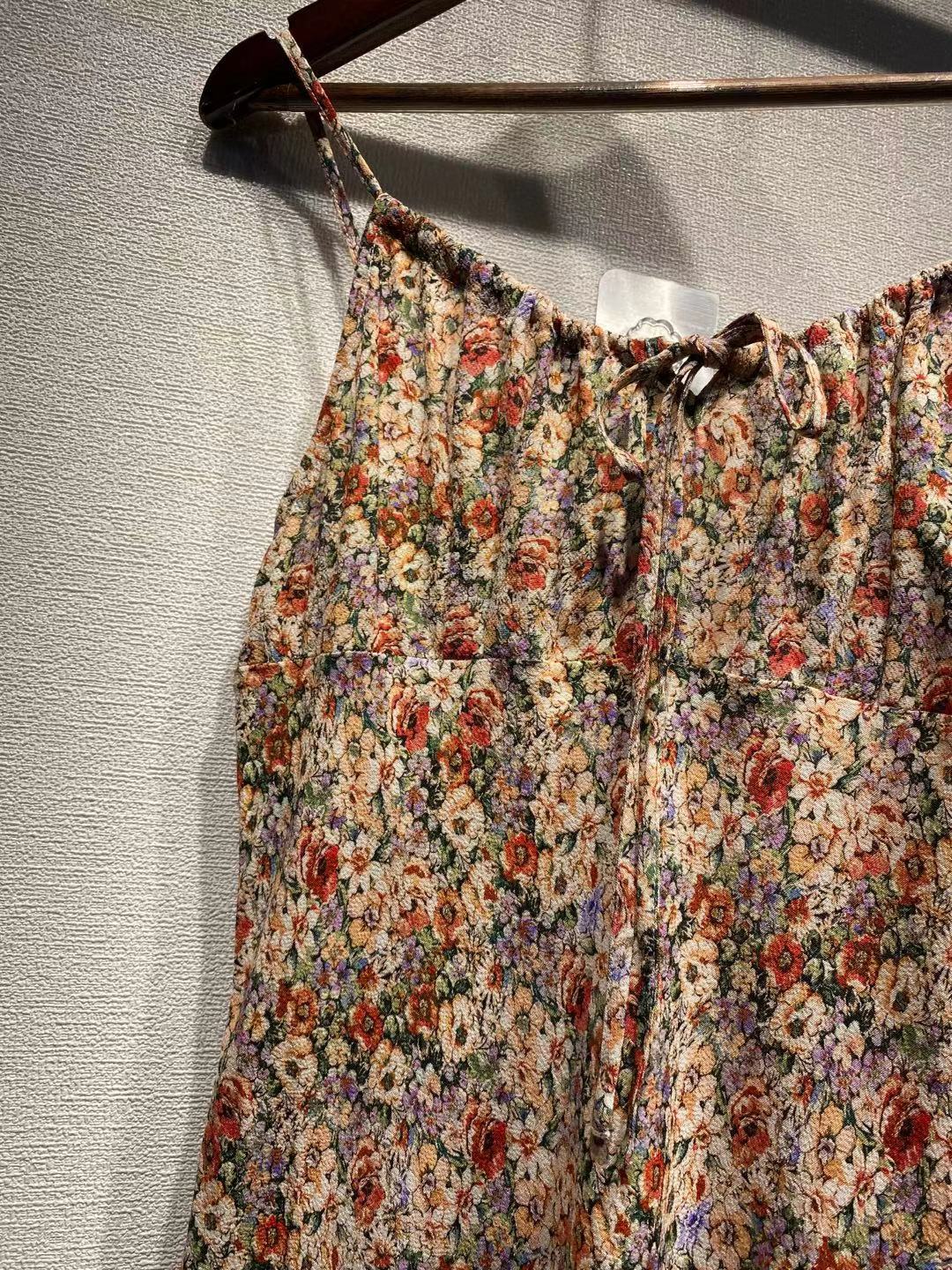 Lizakosht Women Dress Spring and Summer New Products 100% Viscose Printed Lace-up Suspender Dress Women Slim Mid-length Dress