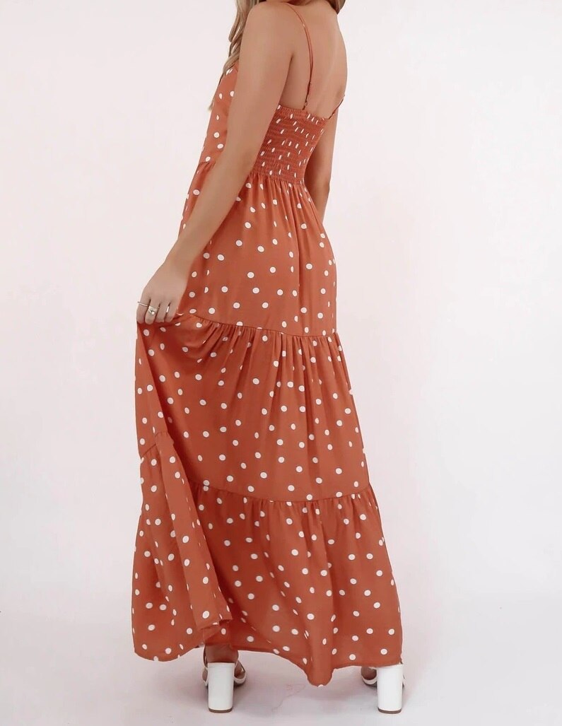 Lizakosht European and American Summer New Sexy Sling with Large Swing Polka Dot Dress Women's Long Dress Open Back