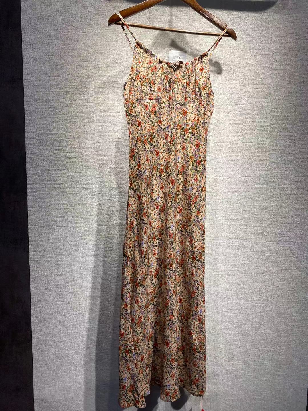 Lizakosht Women Dress Spring and Summer New Products 100% Viscose Printed Lace-up Suspender Dress Women Slim Mid-length Dress