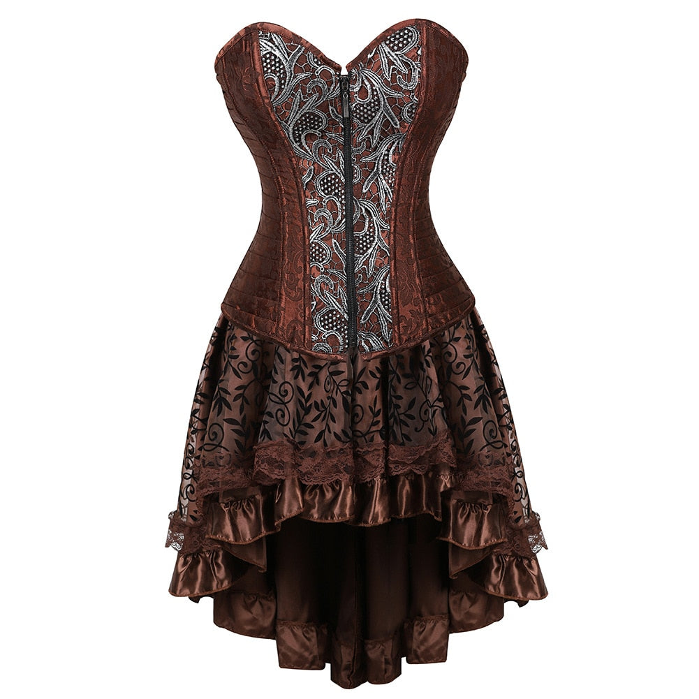 Lizakosht Carnival Medieval Steampunk Gothic Leather Vest Women Palace Vintage Corset Girdle Waistband Sexy Slim Retro Bodycon Party Dress
