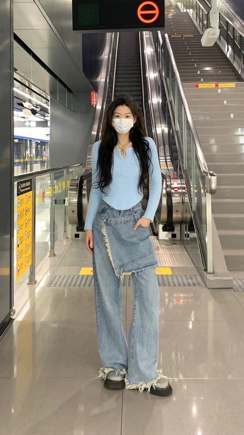 Feiernan Vintage Women Pants Y2k Patchwork Low Waist Denim Jeans Blue Full Length Trousers Spliced Oversized Wide Leg Bottoms