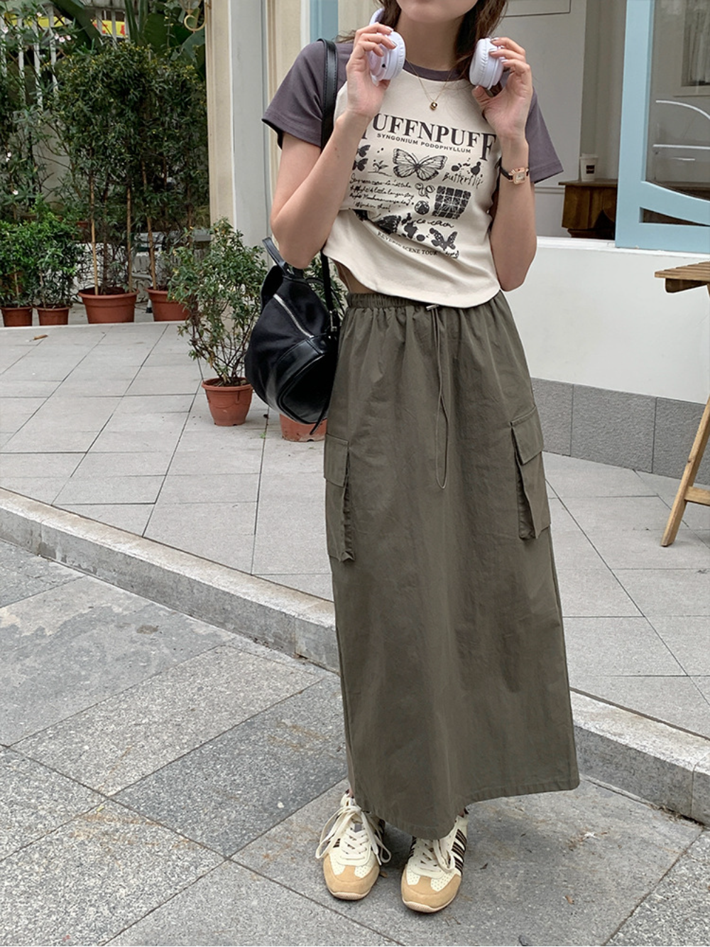 Lizakosht Y2K Drawstring Cargo Skirts for Women Side Pockets Elastic High Waist Streetwear Casual Skirt Korean Girls Summer Fashion