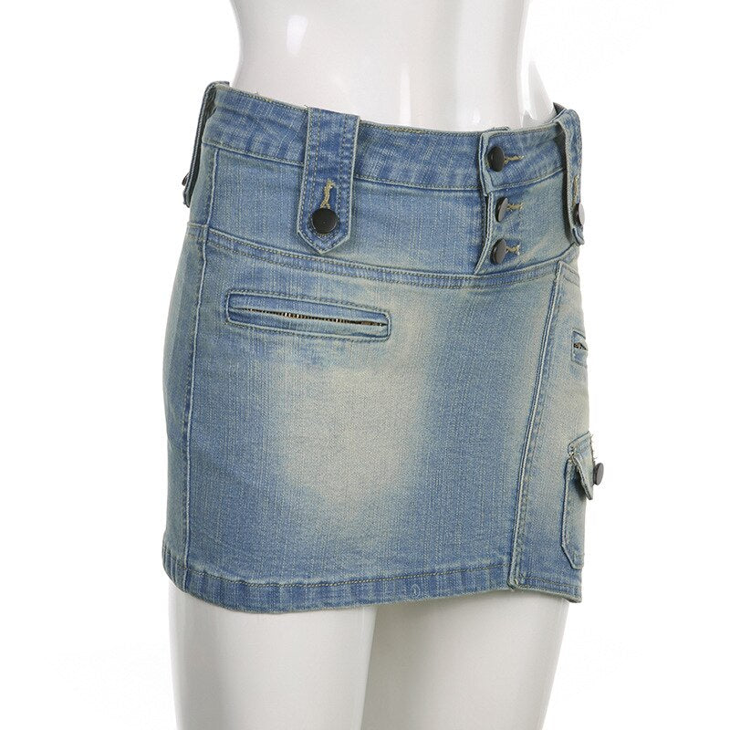 Lizakosht Street Trend Irregular Women's Denim Skirt Fashion Pocket Design Gradient Color Hip Skirt Casual Women Short Skirts New