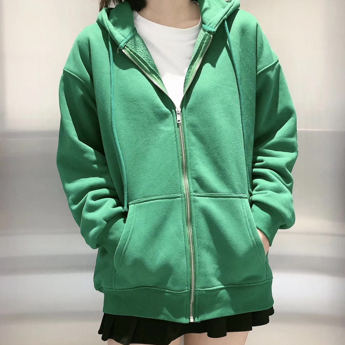 Lizakosht Fashion Solid Oversize Hoodie Women Casual Autumn Winter Warm Zipper Open-Up Hoodies Coat Femme Streetwear Loose Sweatshirt