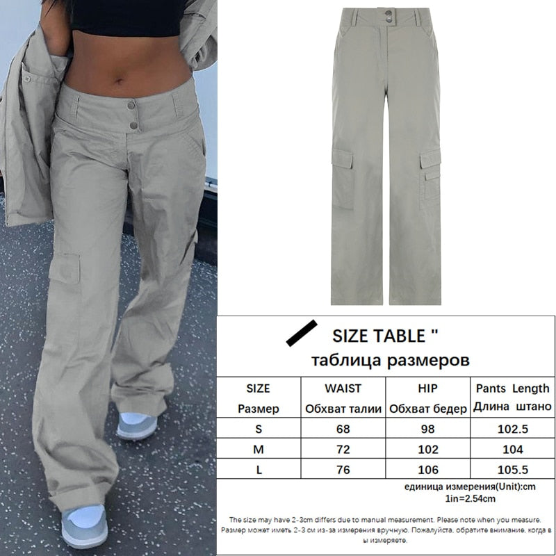 Lizakosht  Vintage Cargo Pants Baggy Jeans Women Casual High Waist Streetwear Pockets Straight Wide Leg Trousers Denim Overalls