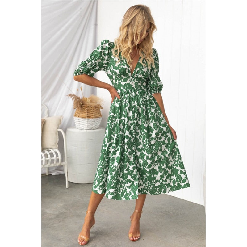 Lizakosht Summer Women Casual Slim Holiday One-piece Ruffle  Short Sleeve Mini Floral Dress Beach Outfits