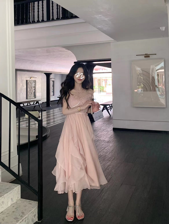 Party Pink Strap Dress Evening Women Casual Boho Beach Style Midi Dress Office Lady Korean Clothing 2022 Summer Chic Elegant