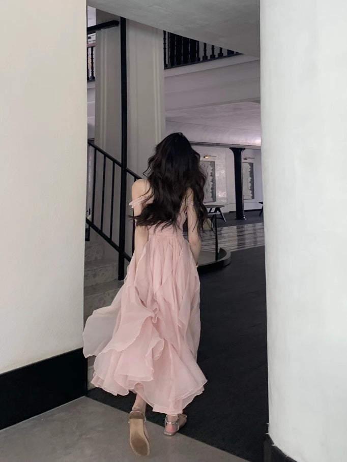 Party Pink Strap Dress Evening Women Casual Boho Beach Style Midi Dress Office Lady Korean Clothing 2022 Summer Chic Elegant