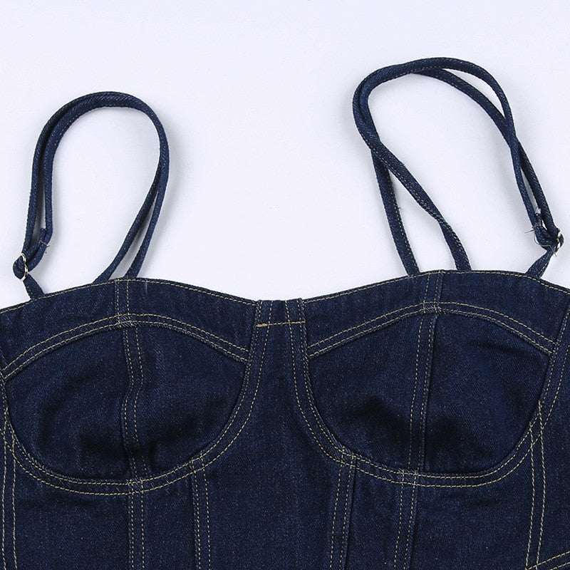 Lizakosht Harajuku Denim Camisoles Women Summer Single-Breasted Vest Tank Tops Lace Up Back Punk Vest Streetwear Jeans Cropped Tops