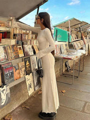 Lizakosht Woman White Dress Fashion Long Sleeve Hip Wrapping Slim Long Dresses Autumn Female Elegant Commute Robe