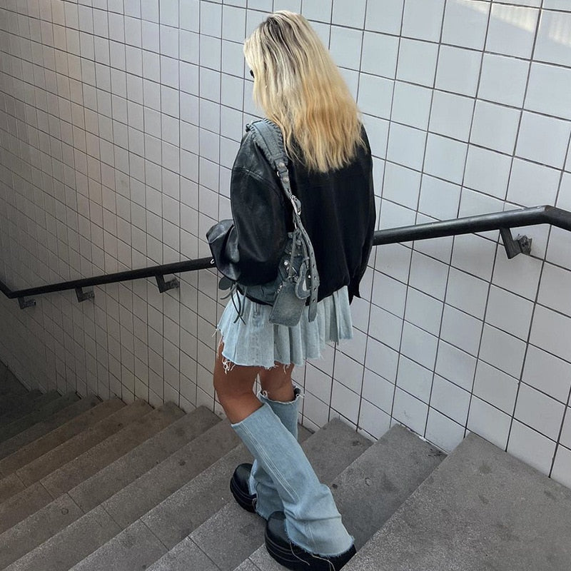 Lizakosht Y2K Blue Denim Pleated Skirts Women Fashion Vintage High Waist Mini Short Skirts Jeans Casual All Match Bottoms Female