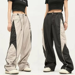Lizakosht Spring retro loose cargo trousers women's hip-hop street stripes wide-leg jogging sweatpants Y2K oversized retro sports bottoms