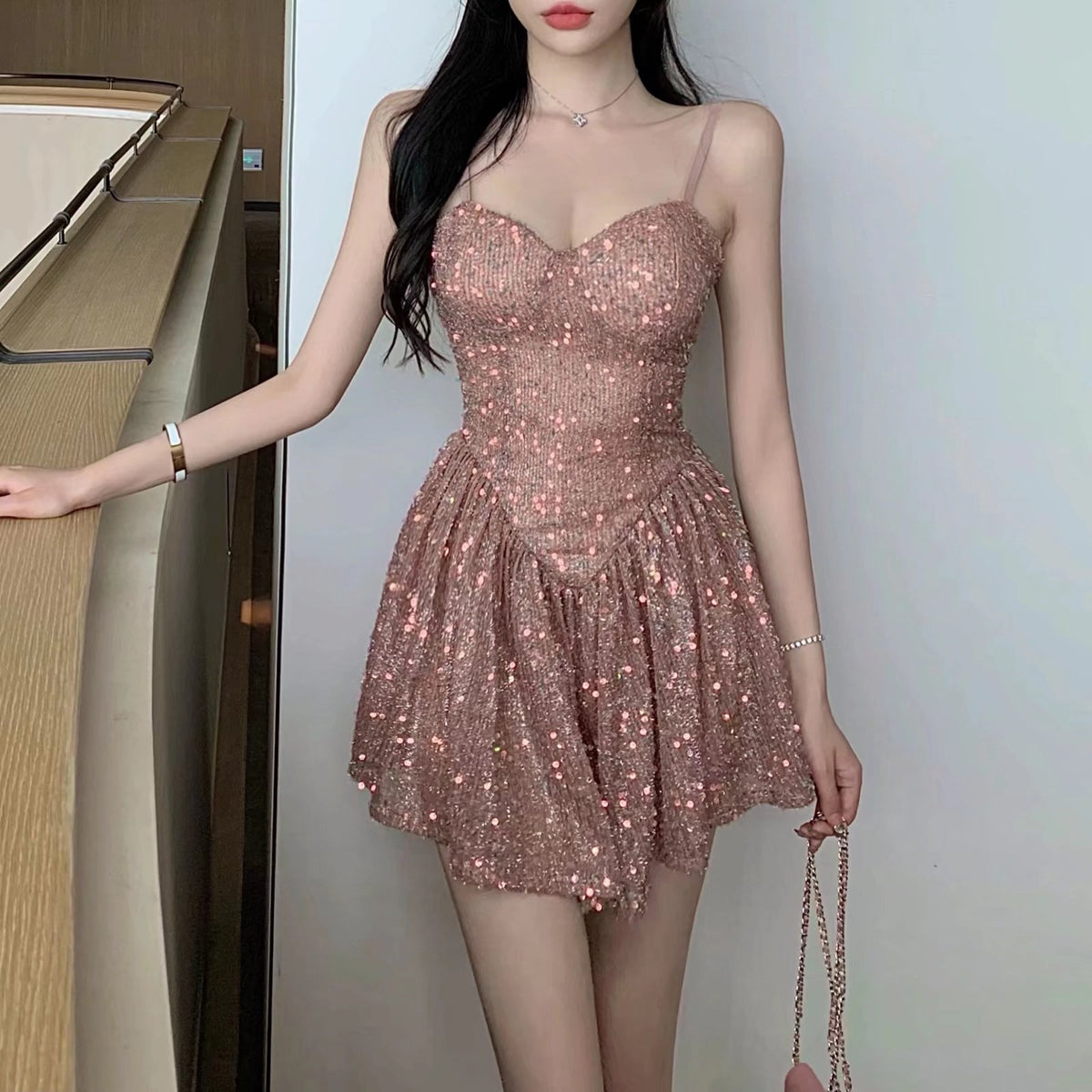 Sexy Crystal Bling Sequins Nightclub Dress Women Backless Slit Metal Fabric Rhinestones Party Club Mini Dresses for Lady