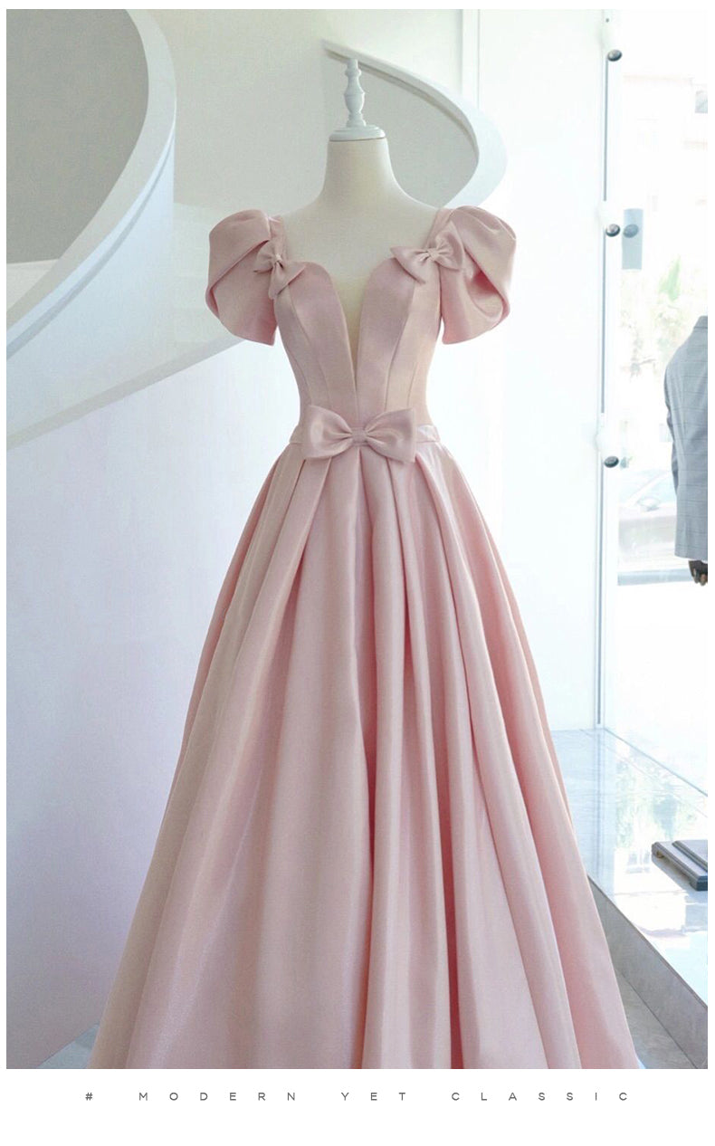 Pink Satin Prom Dresses 2022 Luxury Elegant Square Neck A-Line Floor-Length Backless Long Women Evening Dresses With Train