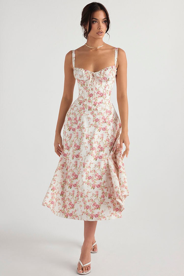 Lizakosht Summer Women'S Dress One Word Neck Suspender Strap Off Shoulder Sleeveless Dress Sexy Open Back Slit Floral Dresses