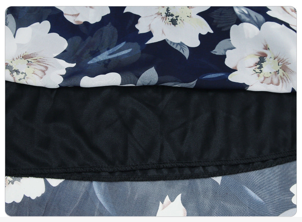 Summer Women Flower Printing High Waist Skirt Chiffon With Belt Ladies Vintage Elegant Skirts Pleated