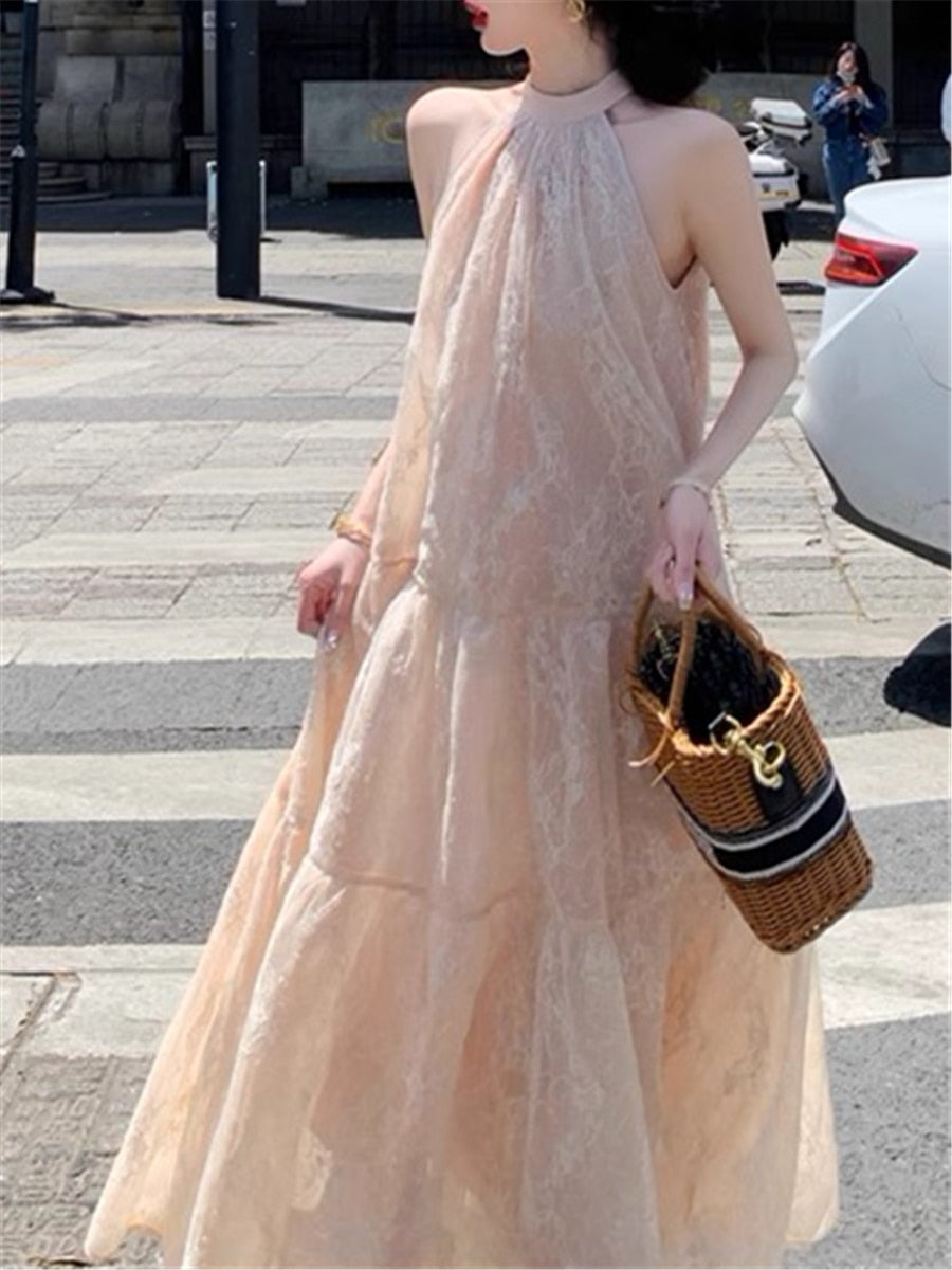 Lizakosht Sleeveless Dress Women Elegant Summer New Fashion Ladies Vestidos Vintage Loose Clothes Female Korean Beach Long Dresses