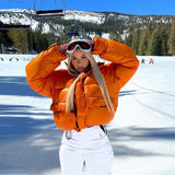 Lizakosht Puffer Jacket Parka Zip Up Cotton Jackets 2023 Winter Clothes Ski Suit Orange Bubble Coat Warm Solid Color Casual Street Outwear