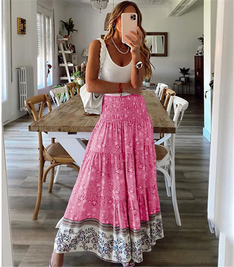 Lizakosht Sexy High Waist Boho Beach Long Skirts Womens Spring Summer Casual Bohemia Elegant Pink Maxi Skirt For Women 3xl