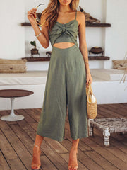 Elegant Hollow Out Straight Wide Leg Pants Romper Summer Solid Bow Tie-Up Sling Jumpsuit Fashion Casual Tube Top Beach Playsuits
