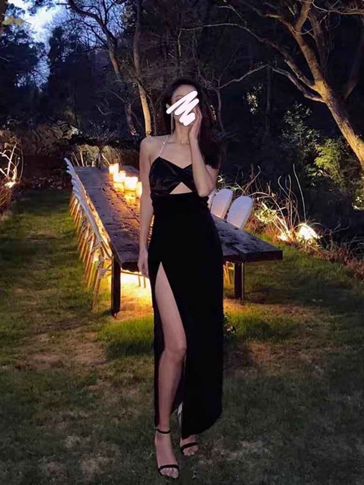 Summer Elegant Sexy Spaghetti Strap Midi Women Black Dress Bodycon Slim Backless Beach Party Vestidos Female Fashion Clothes