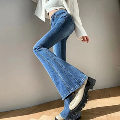 Lizakosht Y2k Women Harajuku Waist Loose Flare Jeans Bottom Straight High Waist Stretch Female Casual Comfort Flare Trouser