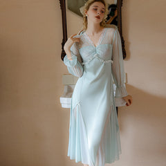 Lizakosht New Silk Nightgown Sleepwear Dress Lady Summer Sleepshirt Long Sleeve Nightdress Loose Women Princess Satin Pajamas
