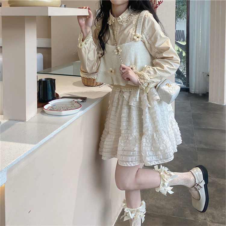 Japanese Kawaii Sweet Tank Top Women Blue Floral France Elegant Cute Tanks Female Casual Korean College Style Vset Summer 2022