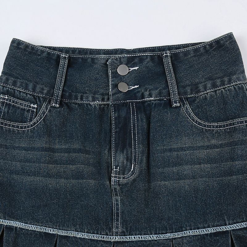 Lizakosht Y2k Vintage Belt Pleated skirt Girl Denim street clothes Trendy Mini skirt Harajuku Korean trendy skirt punk fashion 90s
