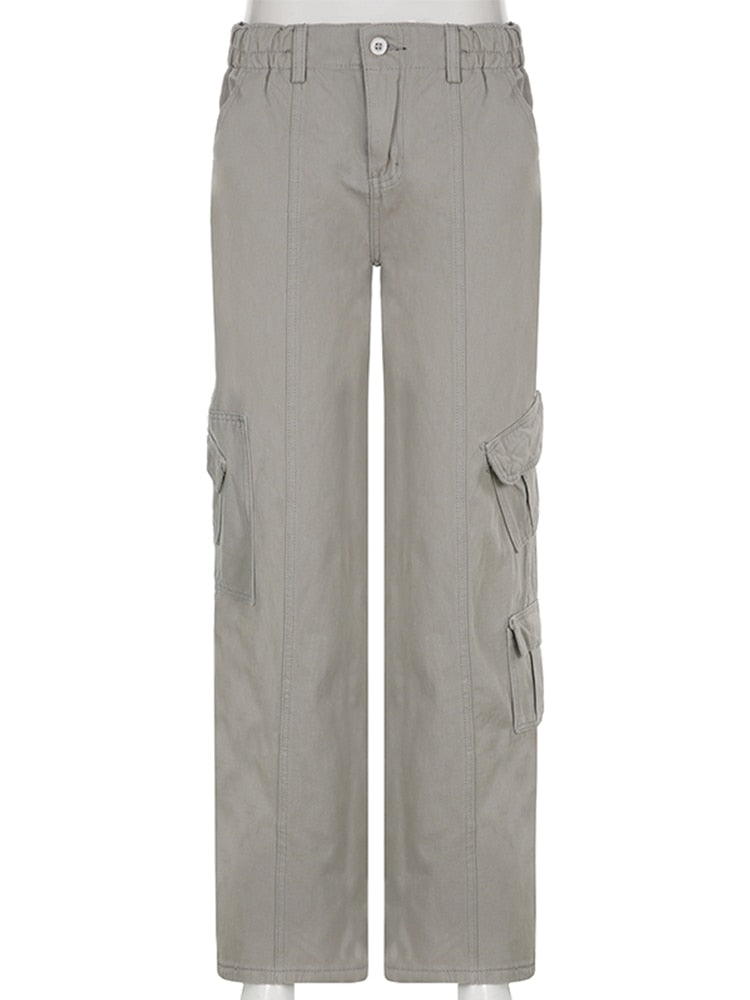 Lizakosht Baggy Pants Women Cyber Y2k Jeans Big Pockets 90s Hippie Cargo Mom Trousers Loosesize Casual Wide Leg Denim Jogger