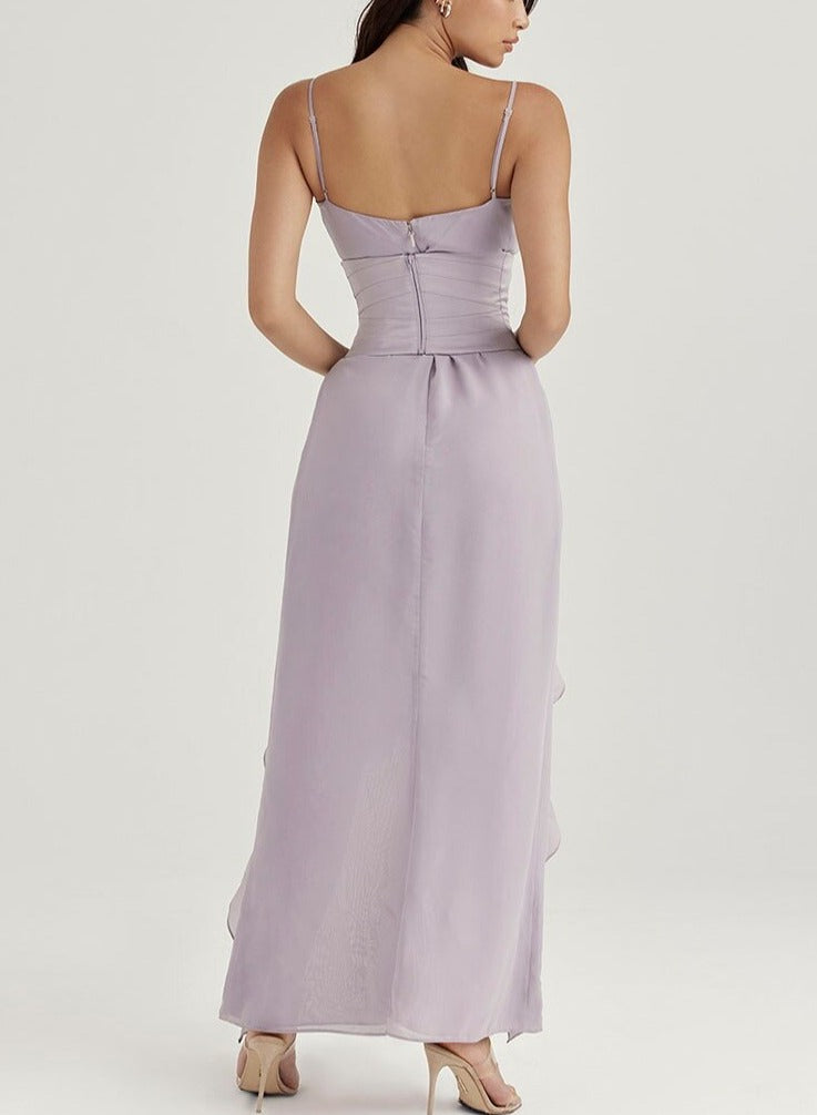 Lizakosht Summer Women'S Dress One-line Suspender Sleeveless Off-the-shoulder Dress Sexy Backless Irregular Ruffled Purple Slim Dresses