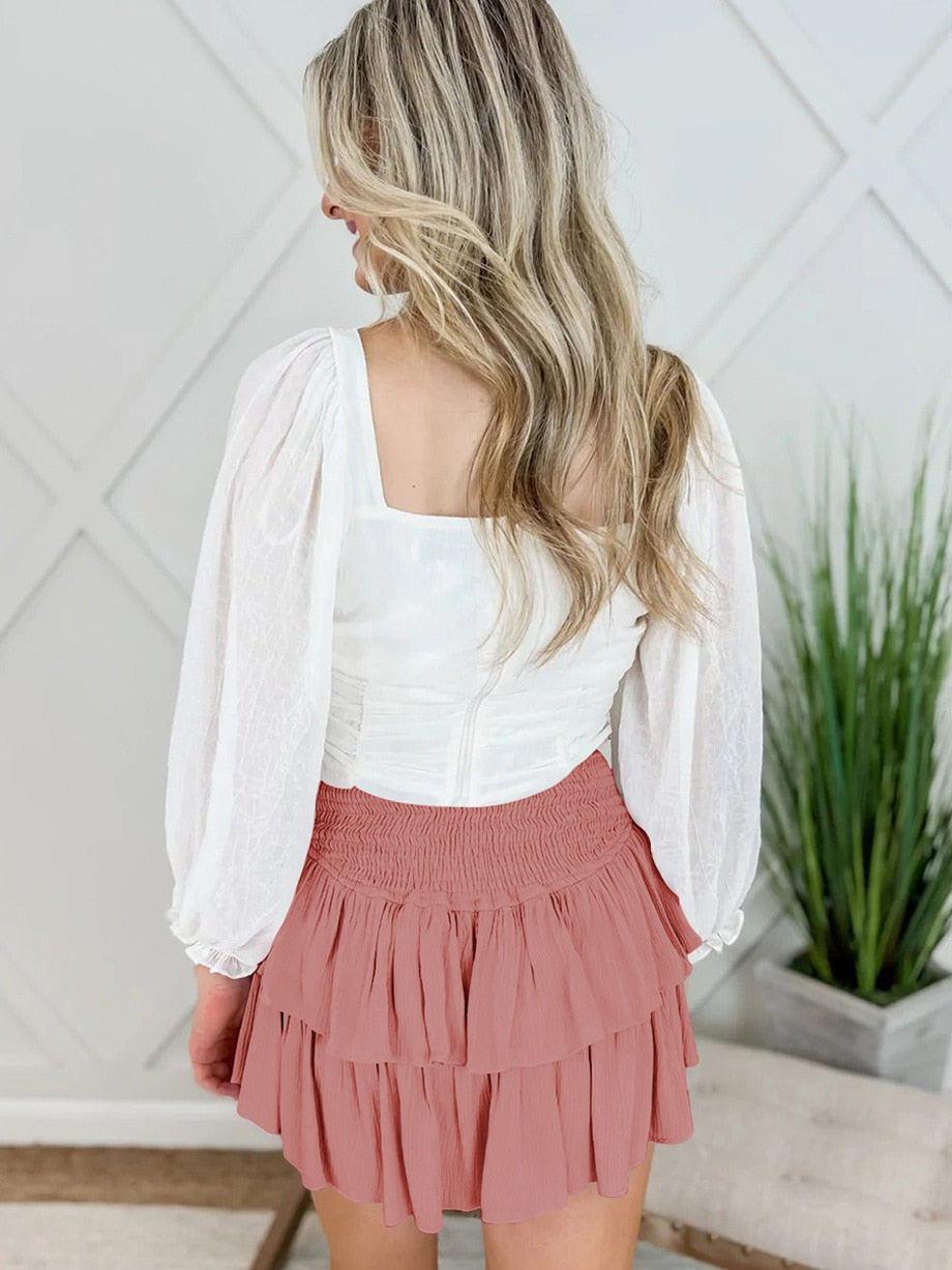Lizakosht Summer Hot Sale New Fashion Plain Color Ruffle Flap Versatile Halfskirt Women's Summer New Fashion Pleated Skirt