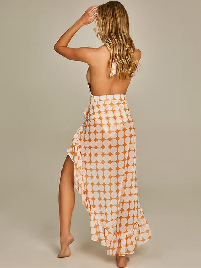 Lizakosht Deep V Print One Piece Swimsuit Backless Sexy Halter Bikini and Cover Up Summer Fashion Womens Beachwear Cutout for Women