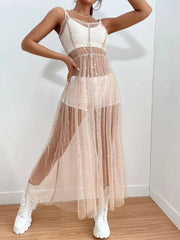 Lizakosht  Sexy Perspective Star Mesh Bikini Cover Up Dress Fashion Ins Style Street Sling Dress New Long Net Yarn Female Beachwear Dress