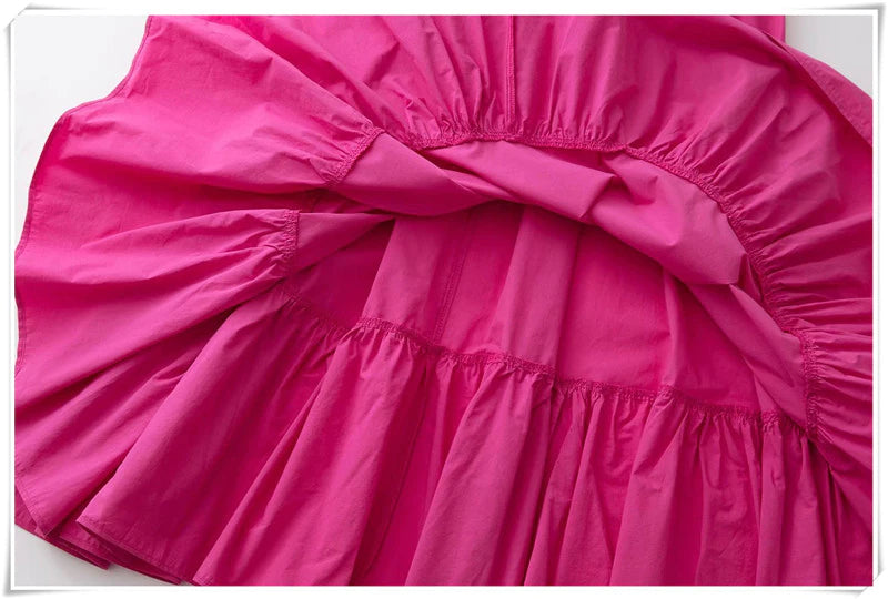 New Summer Women'S Dresses One Word Neck Bubble Short Sleeve Sexy Open Back Solid Color Dress Simple Pastoral Pink Tight Dress