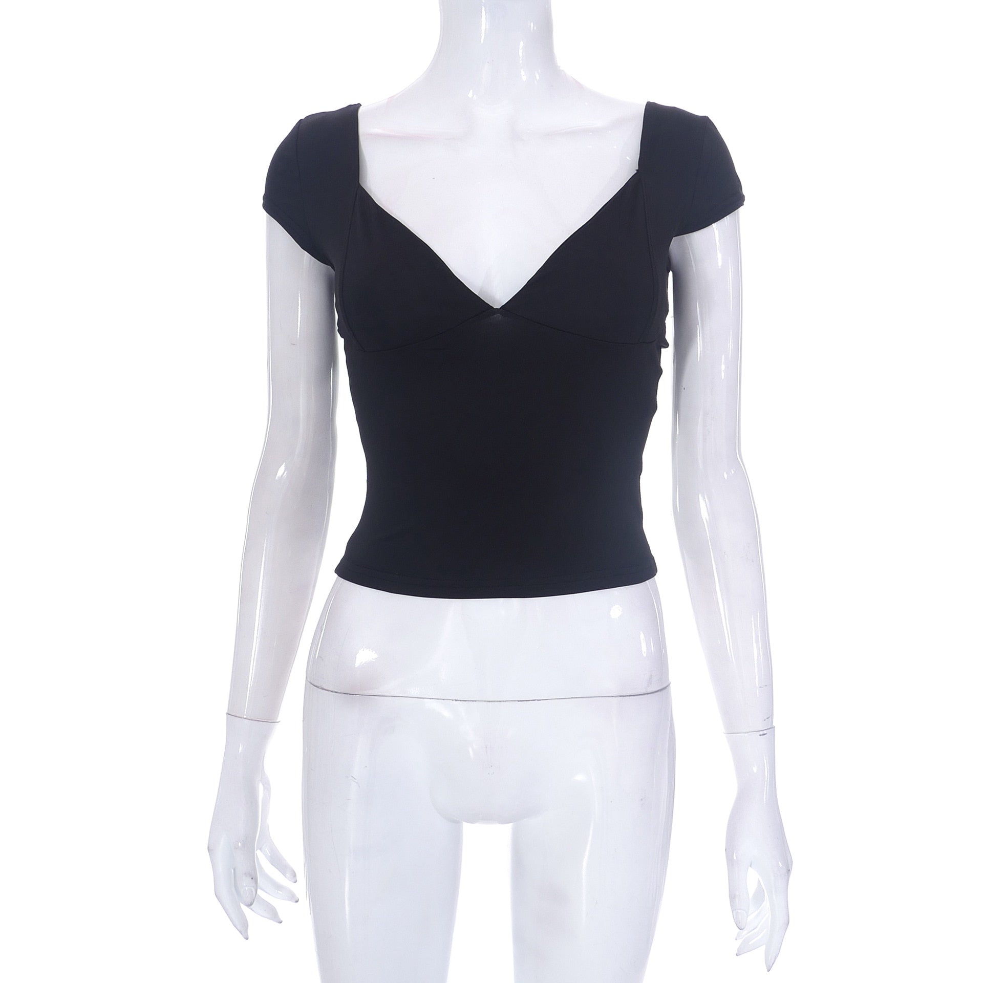 Lizakosht Sexy Low Cut T-Shirt For Women Solid Short Sleeve Tees Harajuku Shirt Bodycon Club Party Crop Top Blusas Verao Feminino