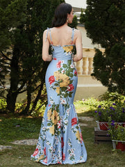 Lizakosht Print Deep V Sling Sheath Dress Women Off Shoulder Sleeveless Floor Length Long Robes Summer Sexy Beach Party vestido