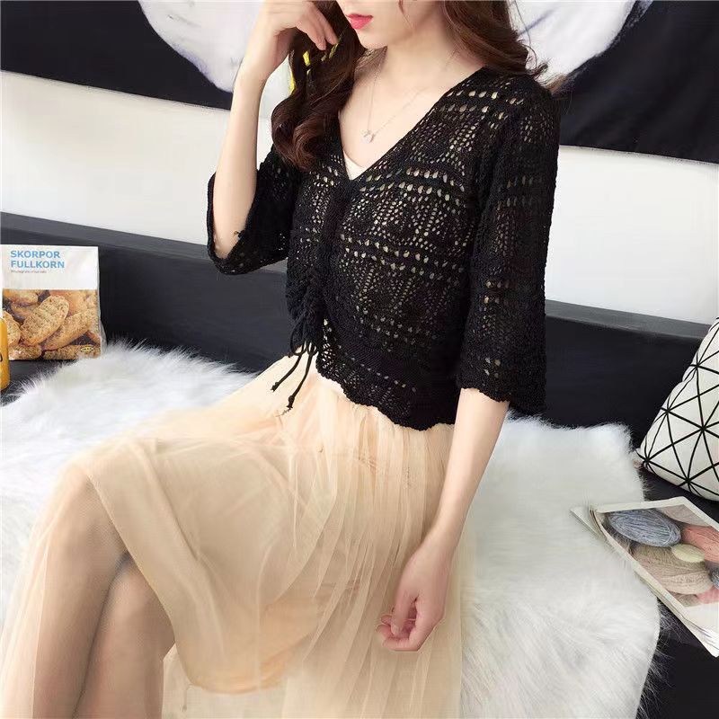 Butterfly knitted top off-shoulder ripped short summer new Korean style lazy commuter style short sweater women sweater