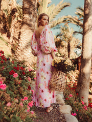 Sexy Puff Three Quarter Dress Women 2022 Summer Print Beach Sash Holiday Strapless Design Elegant Maxi Sundress Vestidos A1071