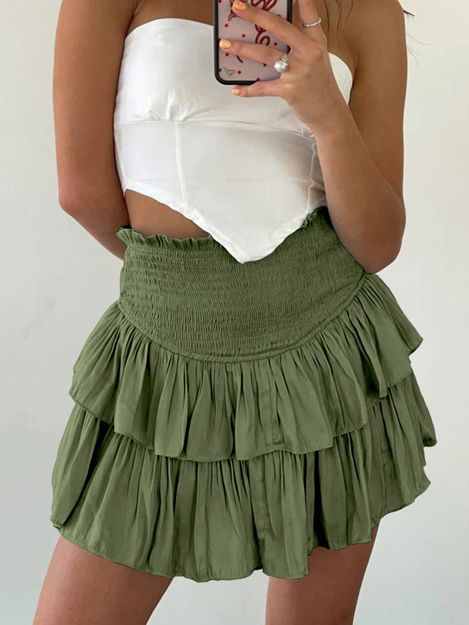 Lizakosht Summer Hot Sale New Fashion Plain Color Ruffle Flap Versatile Halfskirt Women's Summer New Fashion Pleated Skirt