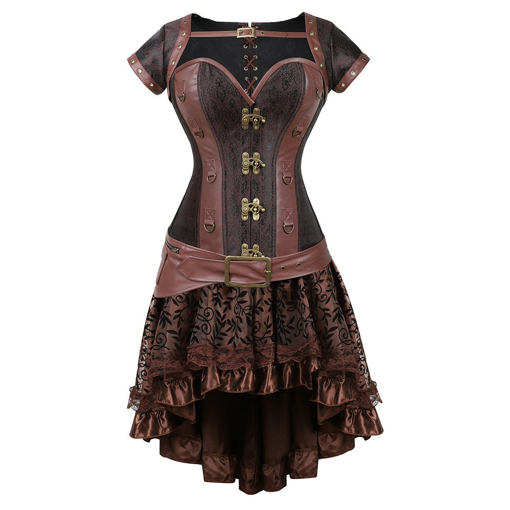 Lizakosht Carnival Medieval Steampunk Gothic Leather Vest Women Palace Vintage Corset Girdle Waistband Sexy Slim Retro Bodycon Party Dress