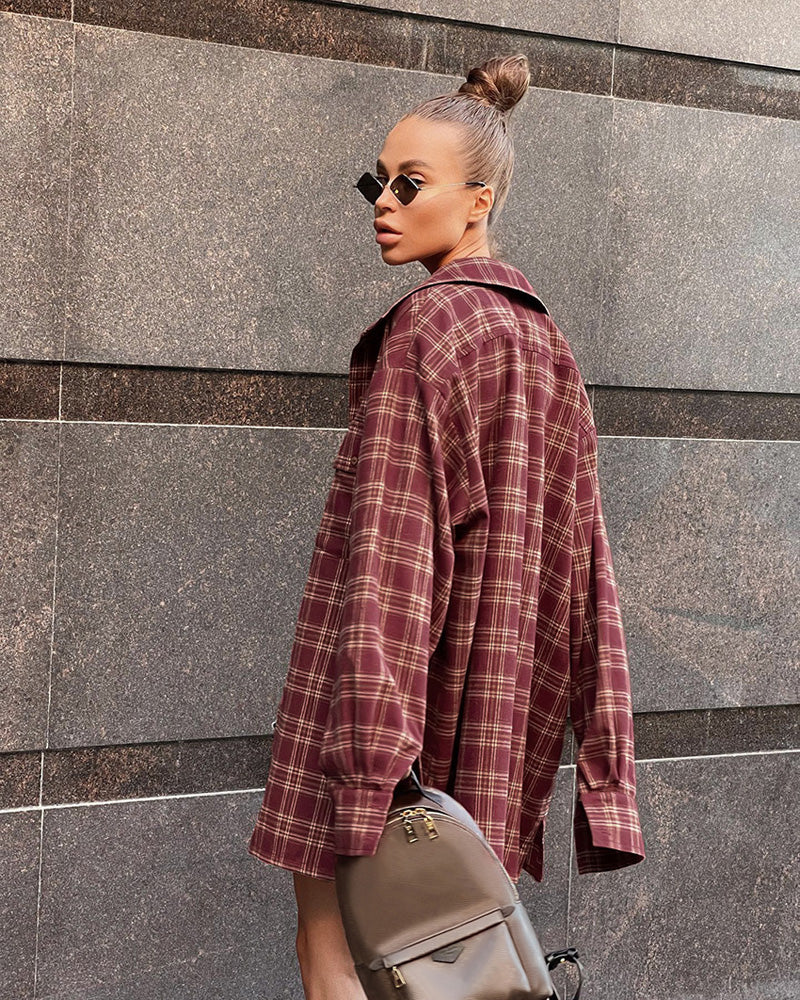 Lizakosht Street Style Red Plaid Shirts Women Irregular Long Sleeves Oversized Blouses Spring 2023 Loose Gingham Tops Trendy