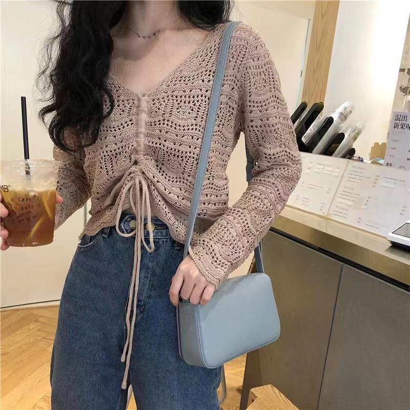 Butterfly knitted top off-shoulder ripped short summer new Korean style lazy commuter style short sweater women sweater