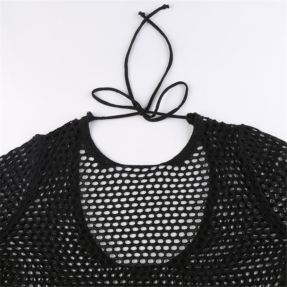 Lizakosht  Hollow Out Women Knitted T Shirts Y2K Crop Top Summer Beach Cover Up Fashion Casual Crppped Tops Tees Woman Clothes 2022